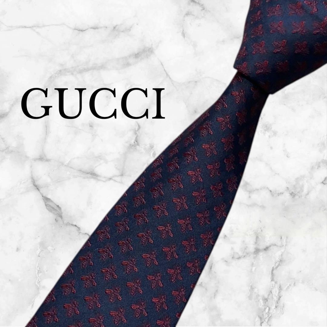 GUCCI グッチ ネクタイ 紺 現行 bee 蜂 GG柄 - メルカリ