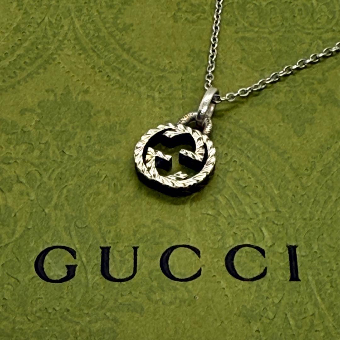 【美品 社外チェーン】GUCCI アラベスク インターロッキング 燻 ネックレス