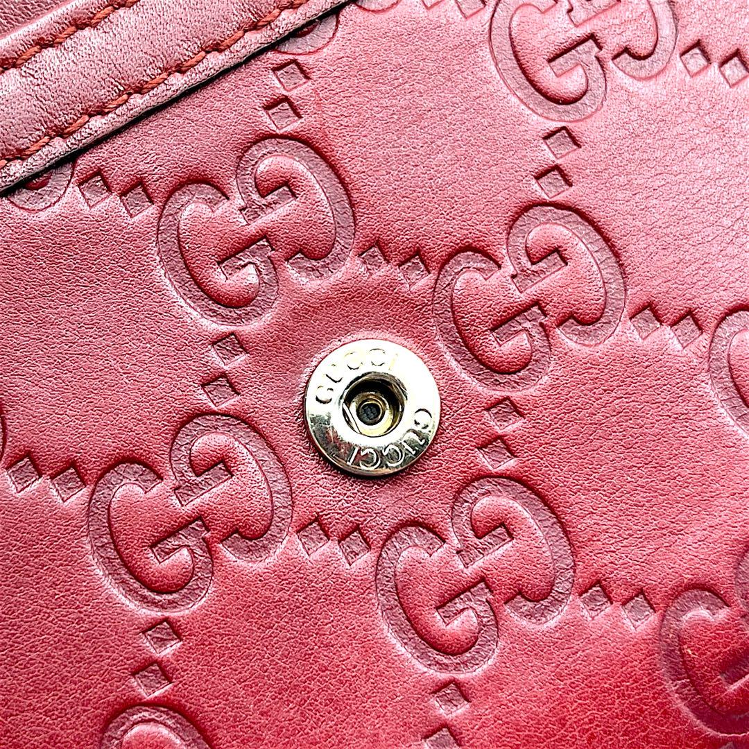 微美品】GUCCI グッチ 長財布 エンボスロゴ 赤 レッド 折り財布