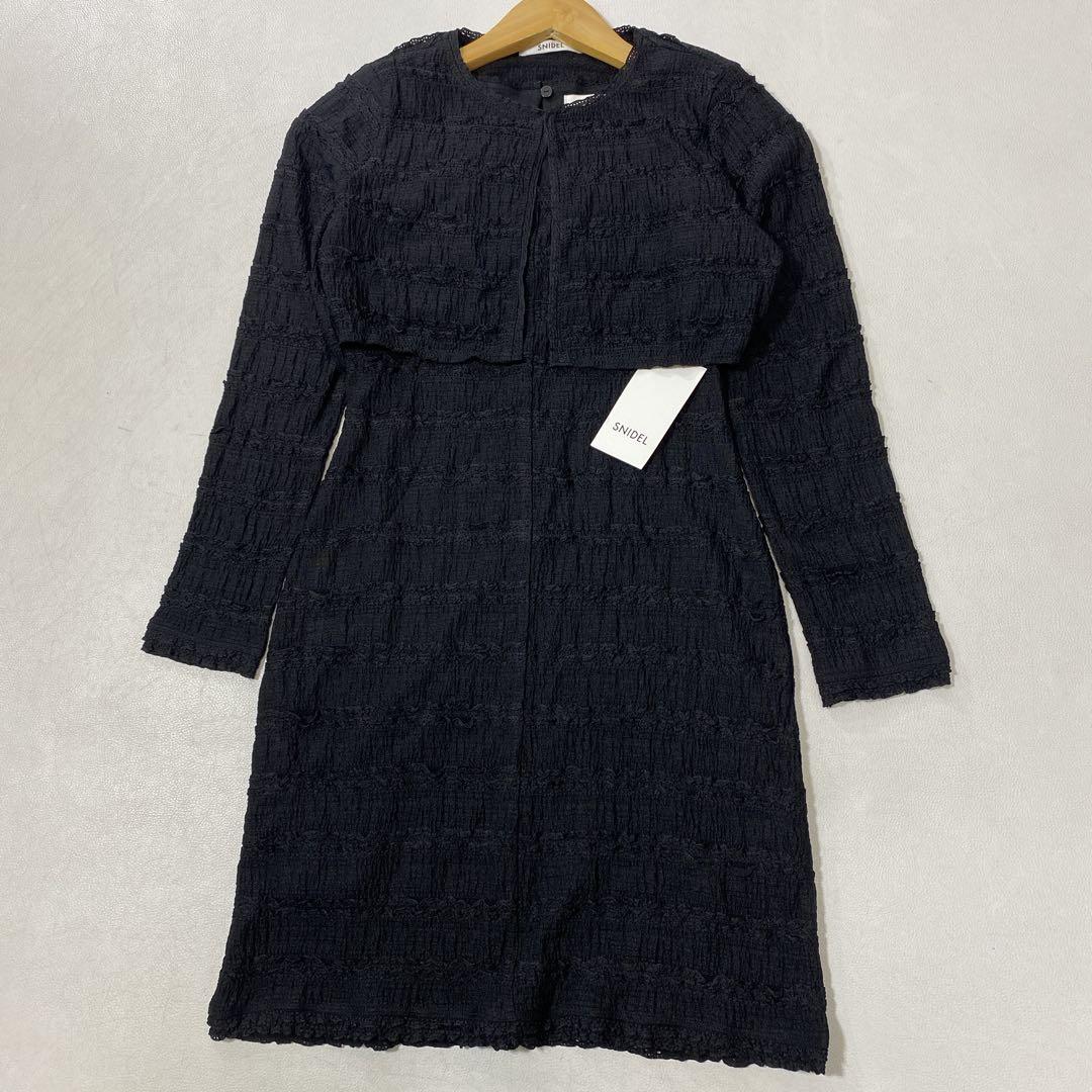 25年 今期 未使用 SNIDEL カーデセットカットレースワンピース 黒