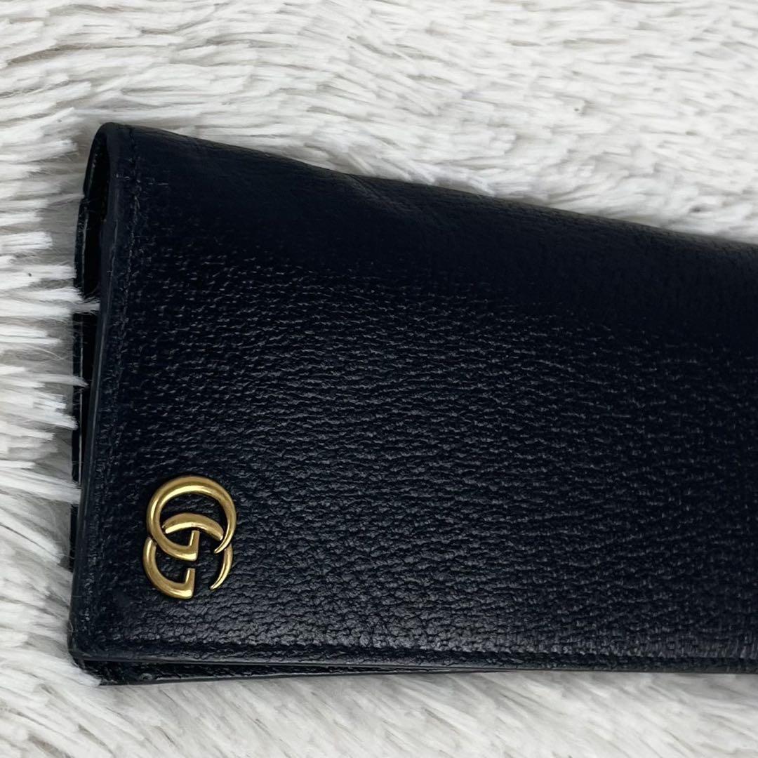 美品 GUCCI レザー 長財布 マーモント GG ロゴ型押し 2つ折り 黒