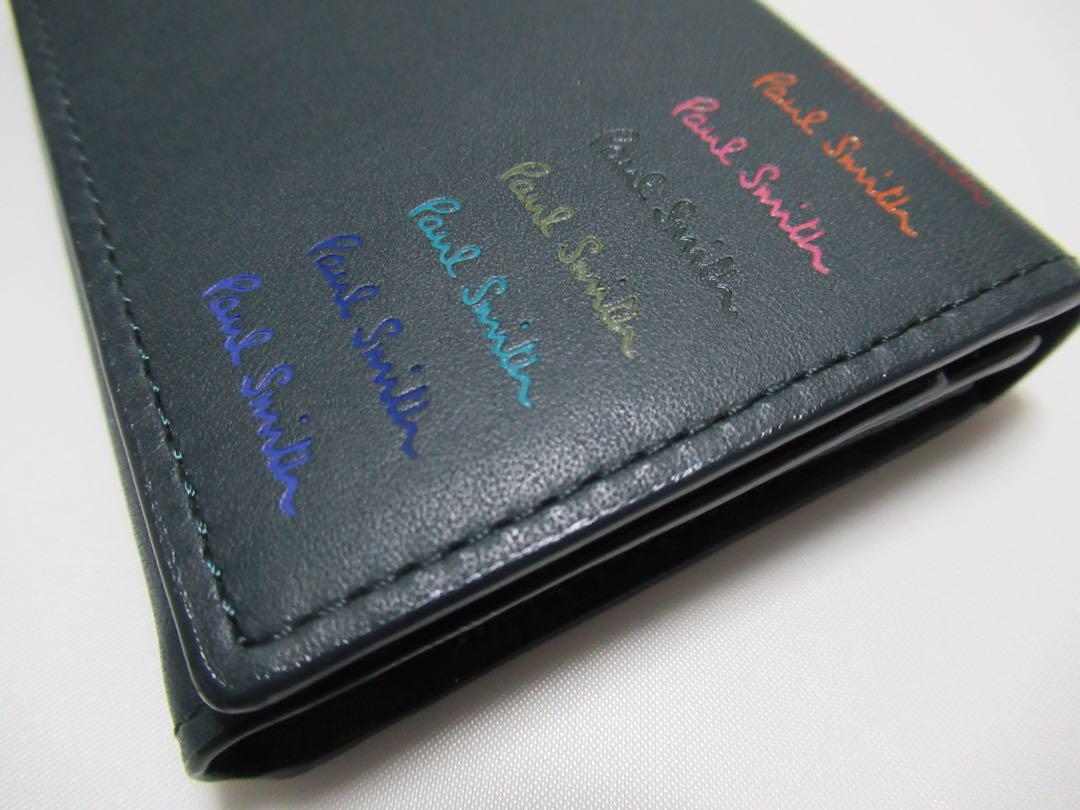 ポールスミス 新品！マルチカラーロゴ牛革名刺入れ カードケース ダークグリーン