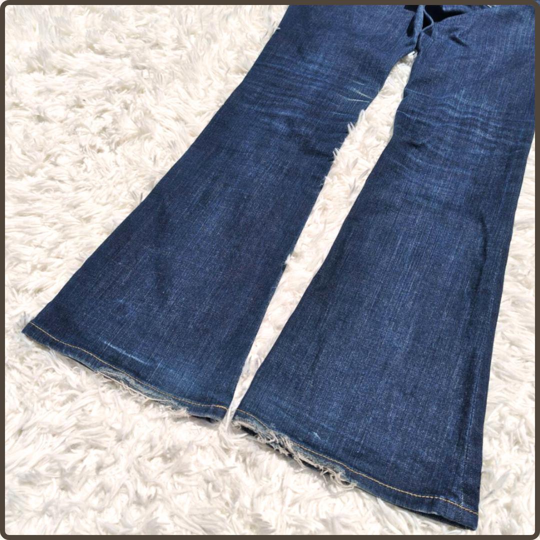 MOUSSY ブーツカット フレア デニムパンツ イエローステッチ 26