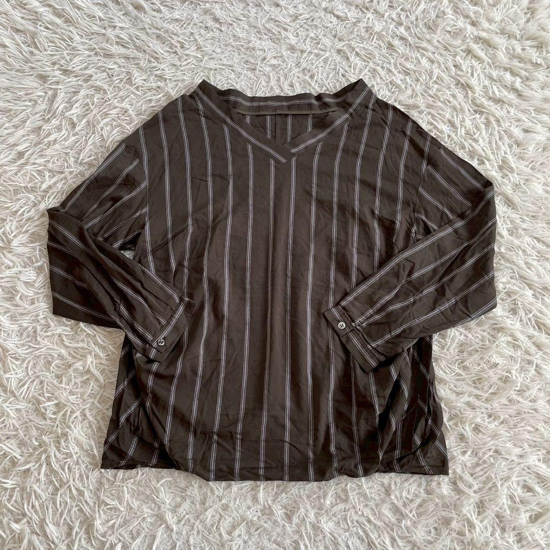 長袖ストライプブラウス INED トップス オリーブグリーン ストライプM INED