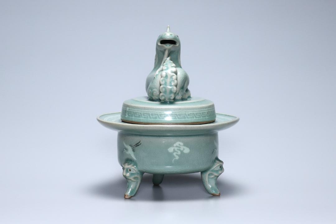 高麗青磁 柳海剛(根瀅) 造 龍型香炉 朝鮮古美術／骨董品【正一古