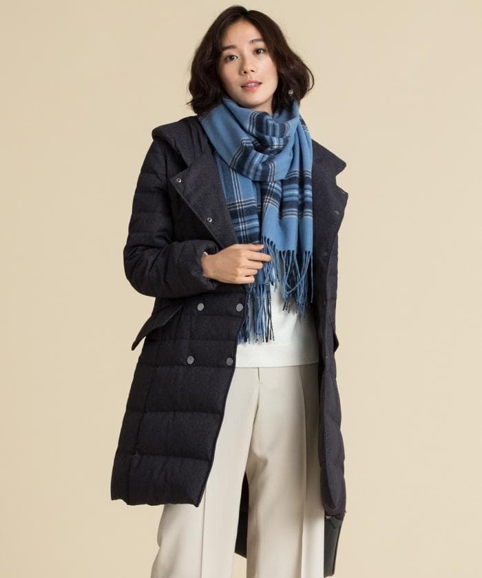 自由区 ピュアカシミヤ ウォッシャブルストール ブルー系チェック 自由区 ピュアカシミヤ ウォッシャブルストール ブルー系チェック