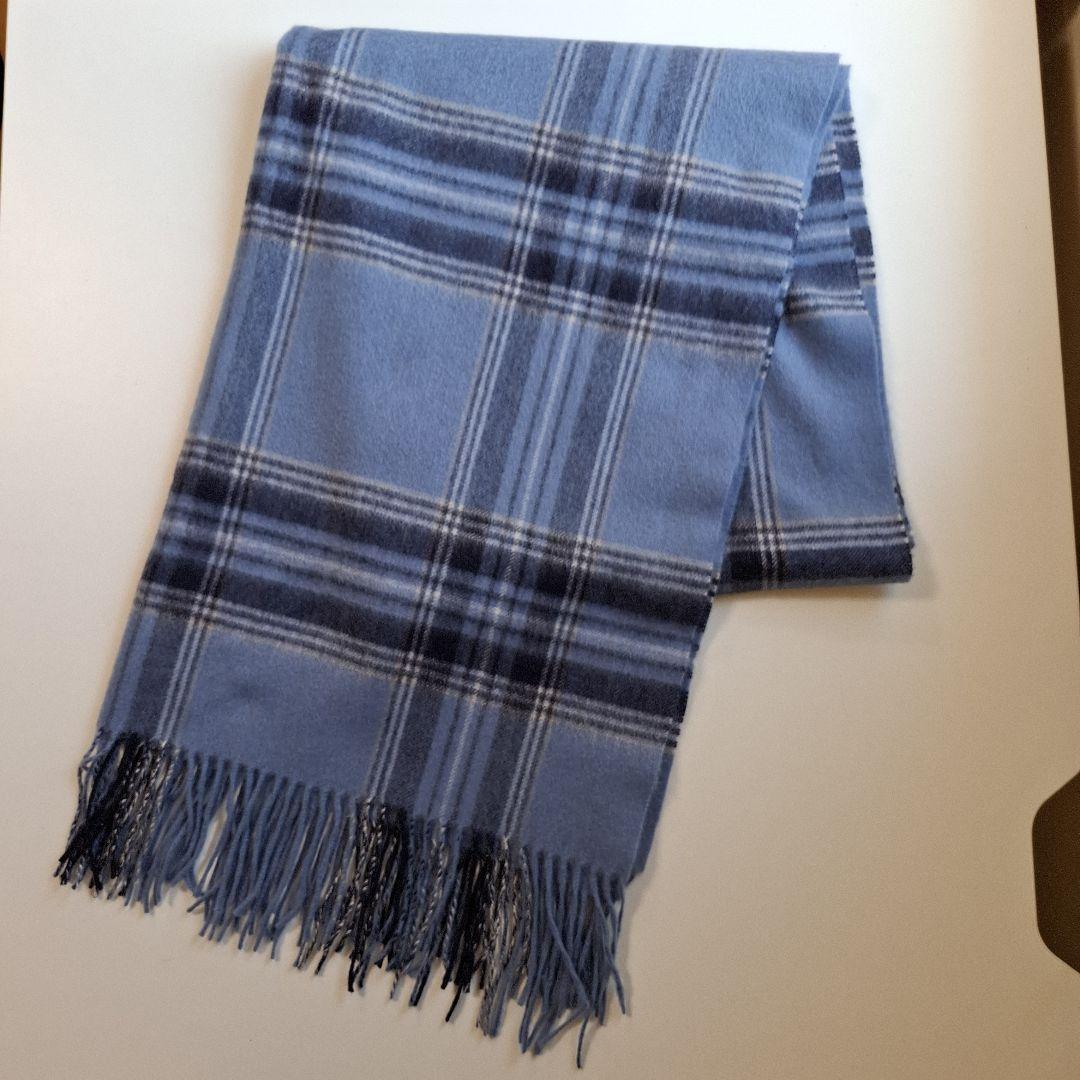 自由区 ピュアカシミヤ ウォッシャブルストール ブルー系チェック 自由区 ピュアカシミヤ ウォッシャブルストール ブルー系チェック