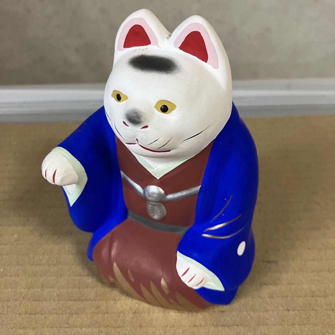 伏見人形　羽織猫　小　黒　青　招き猫　伏見稲荷大社