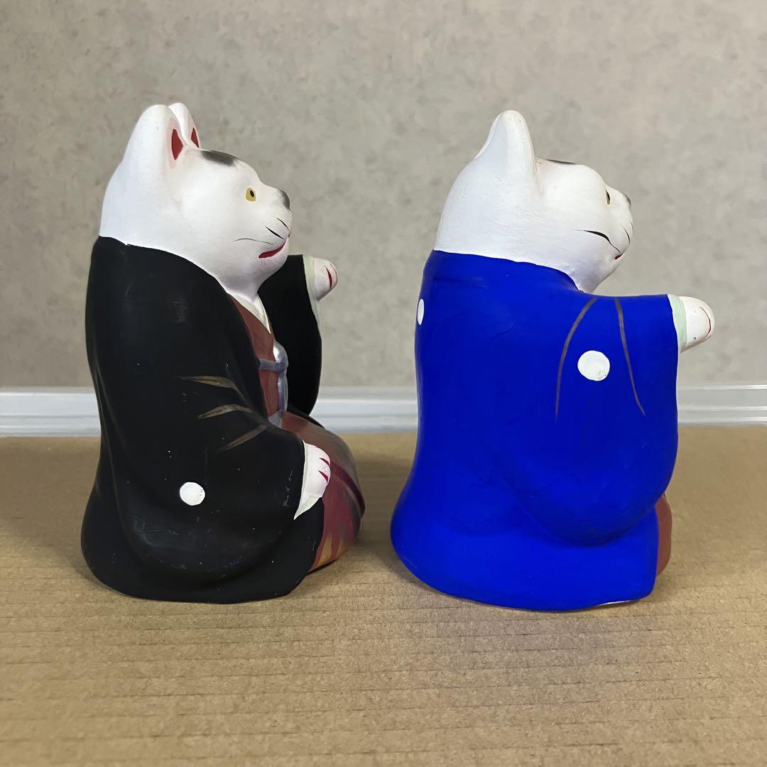 伏見人形　羽織猫　小　黒　青　招き猫　伏見稲荷大社
