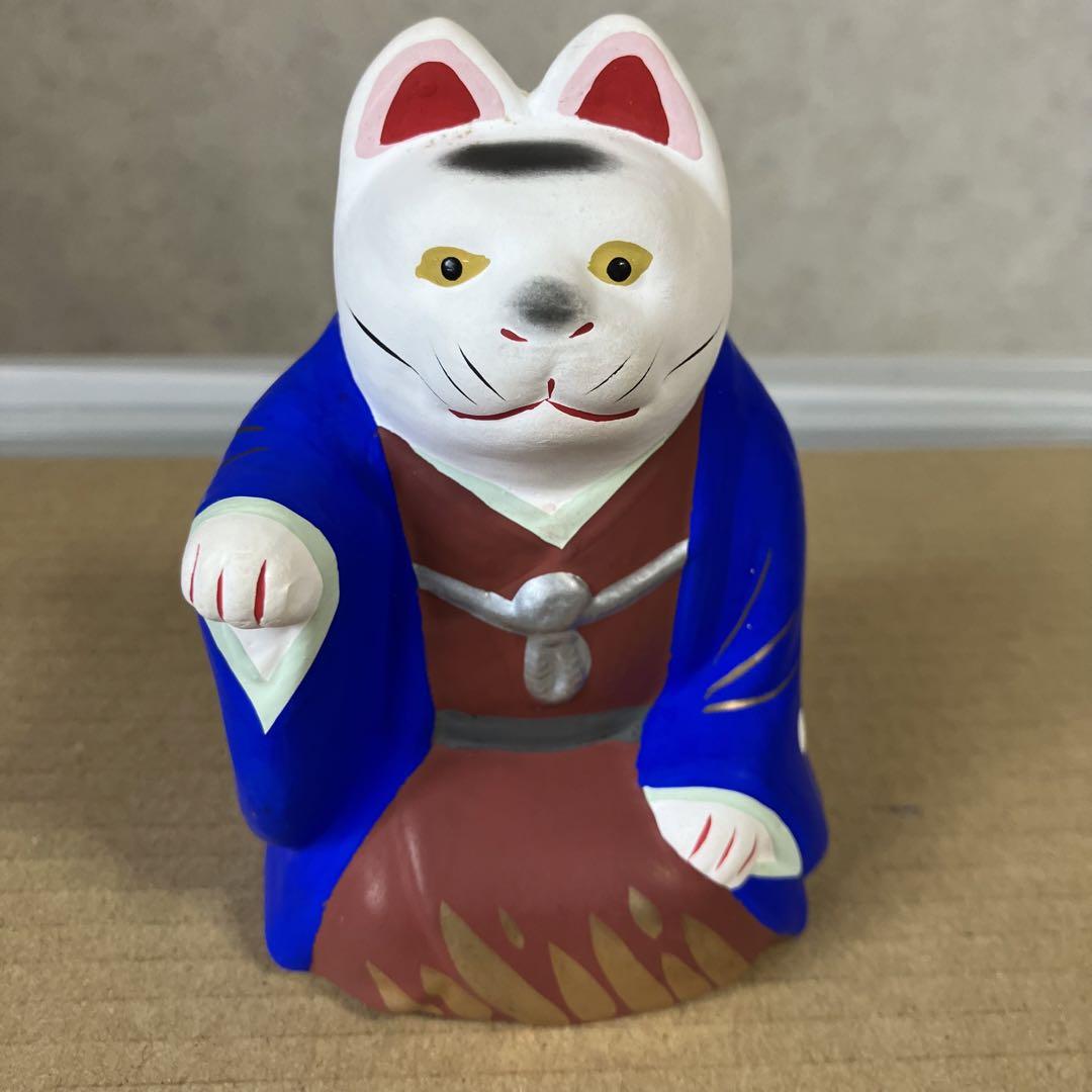 伏見人形　羽織猫　小　黒　青　招き猫　伏見稲荷大社