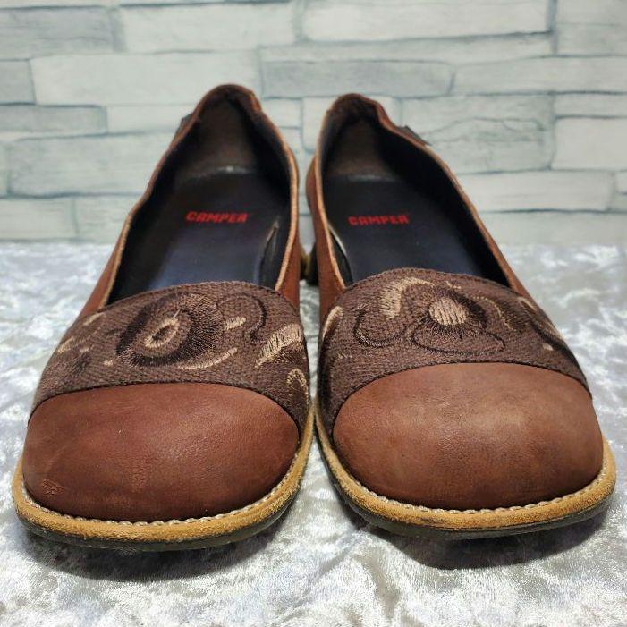 美品】✨CAMPER 23cm 革靴 パンプス 茶系 レザー ペイズリー 36