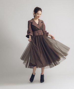 【Belle vintage】NEWロングチュールドレストレンチコート　オレンジ