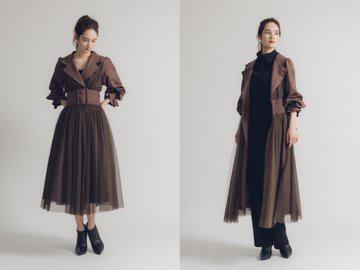 【Belle vintage】NEWロングチュールドレストレンチコート　オレンジ