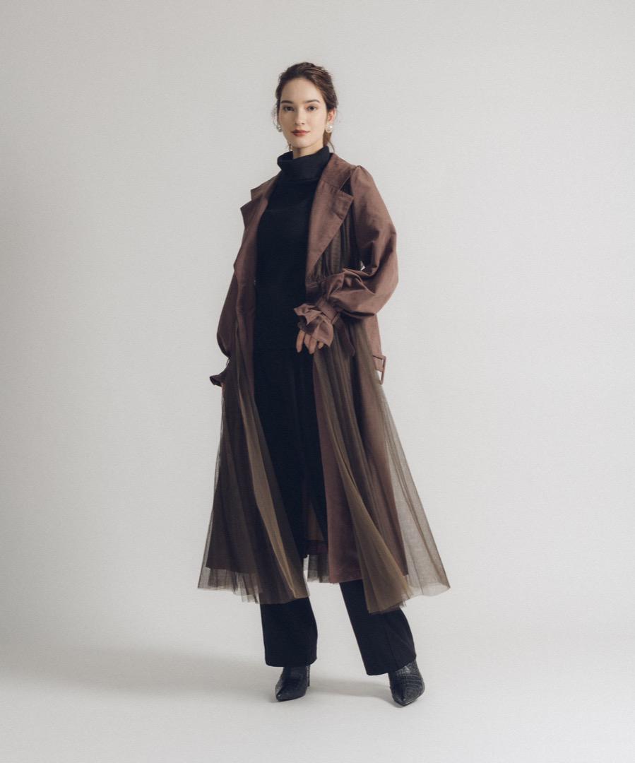 【Belle vintage】NEWロングチュールドレストレンチコート　オレンジ