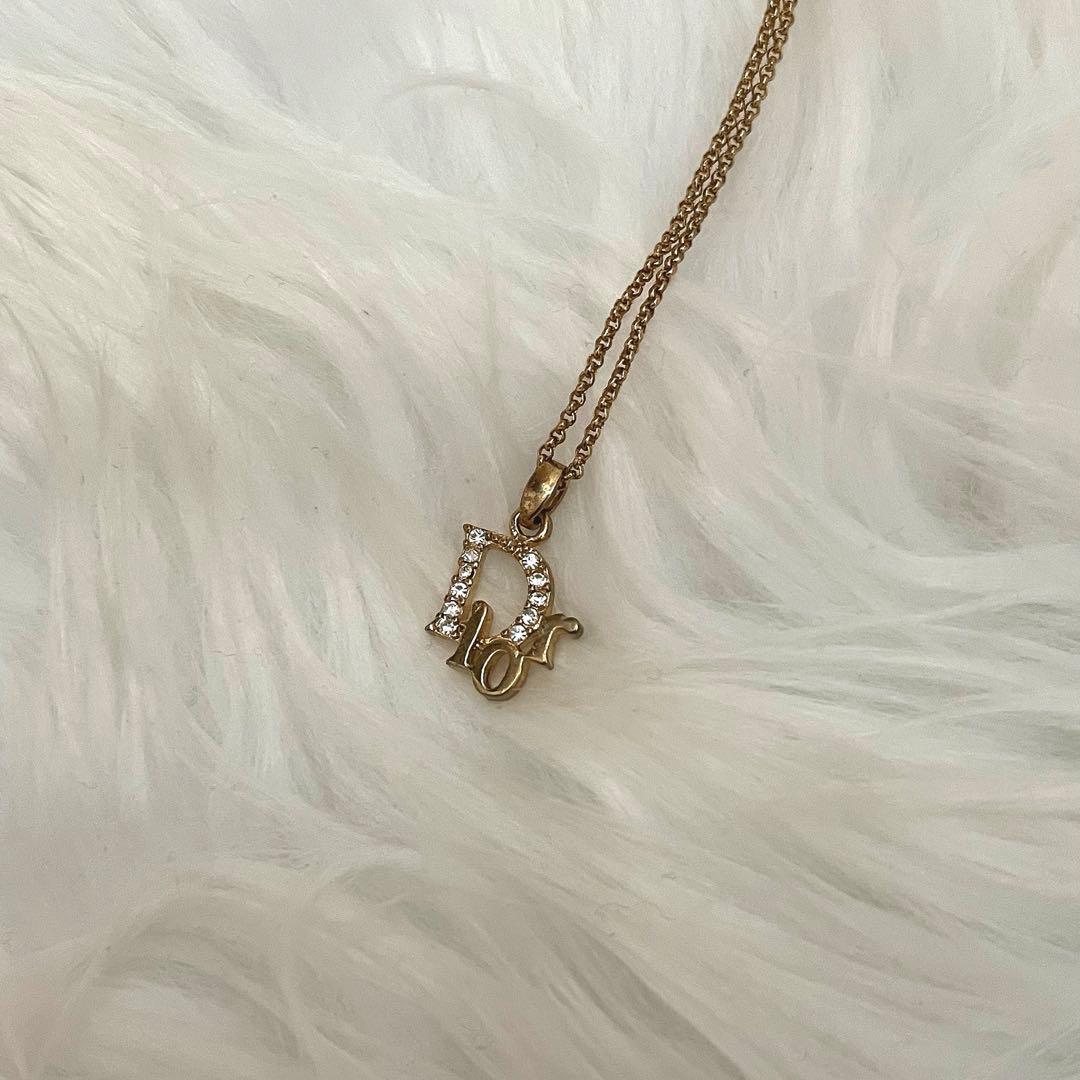 Dior ロゴペンダントネックレス 美品✨ラインストーン