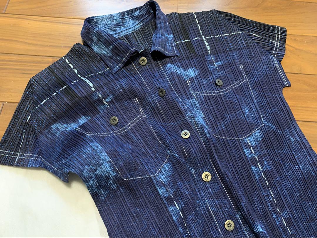PLEATS PLEASE デニム風 シャツワンピース