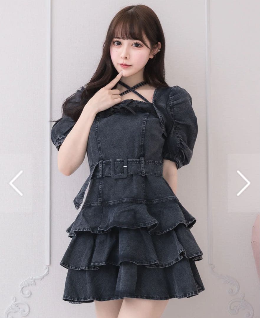 ピウム pium デニムワンピース ティアードフリルミニワンピース