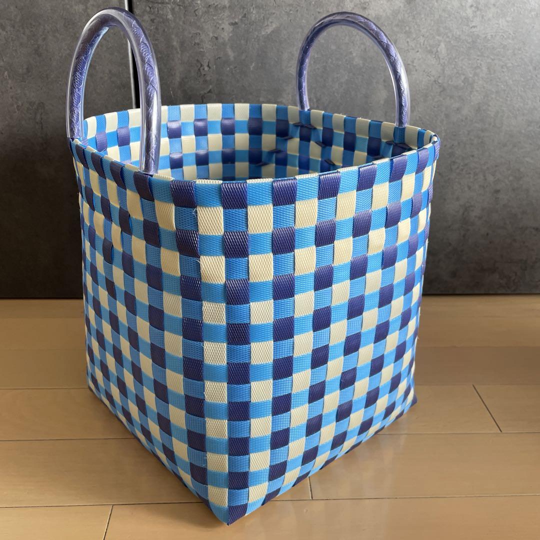 PPバンド PPバンドバッグ プラカゴバッグ ギンガムチェック 青