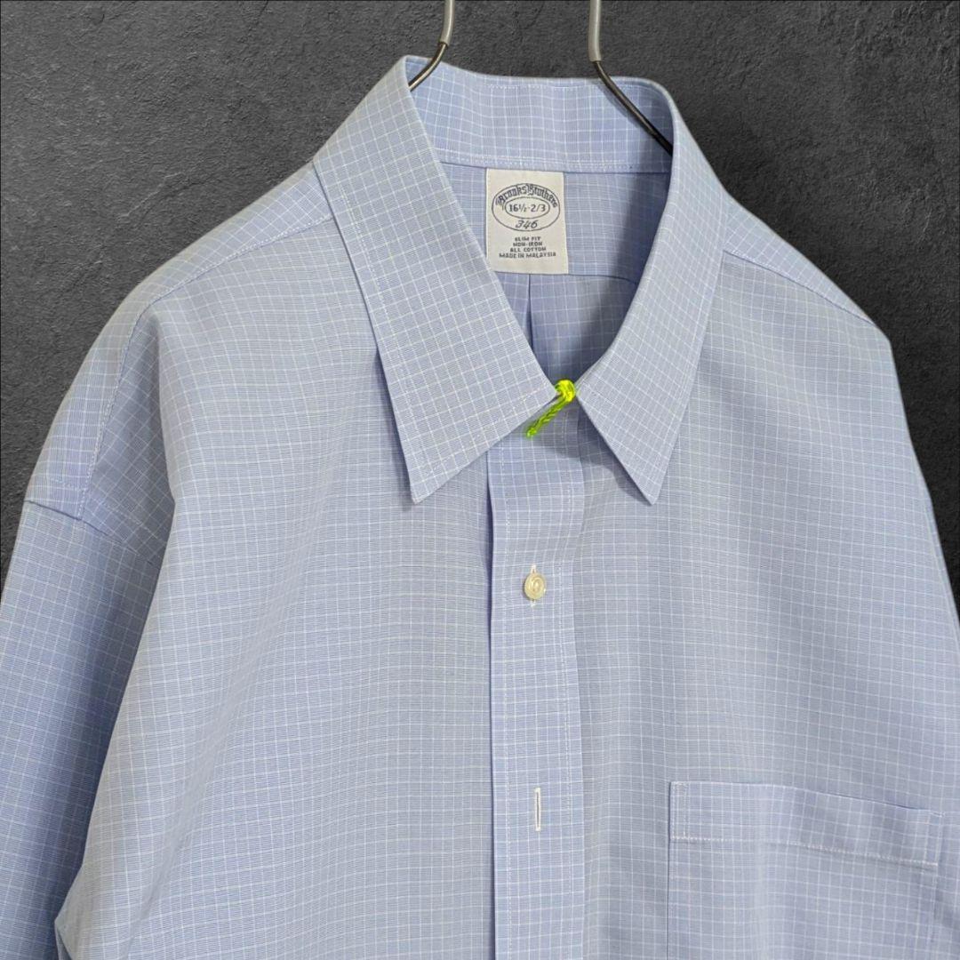 ブルックスブラザーズ 346 SLIM FIT 青系 リンクルフリー