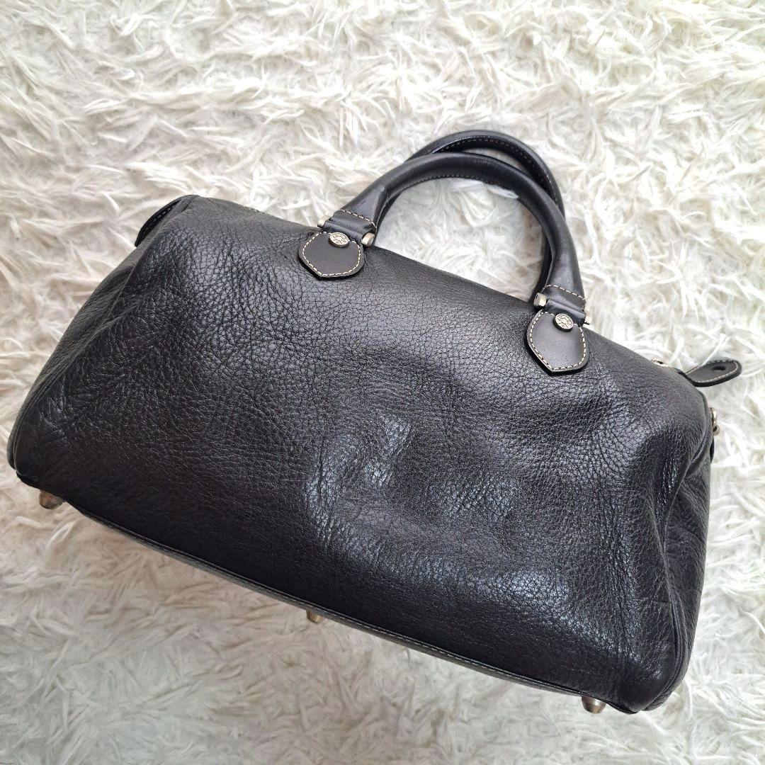 【美品】✨アニエス・ベー✨ハンドバッグ ミニボストン シボ革 レザー ブラック agnes b.】アニエスベー シボ革 南京錠 ミニボストン