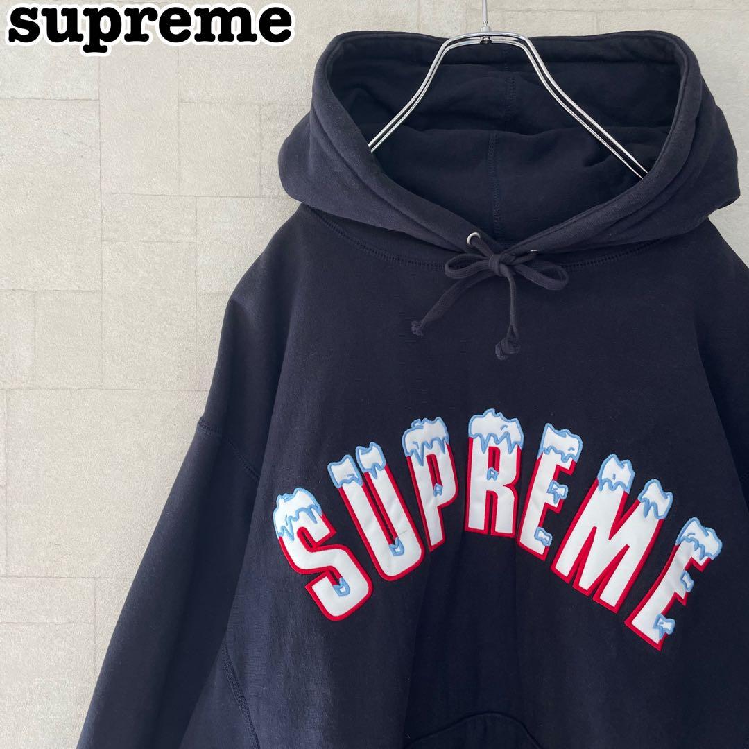 人気Lサイズ】シュプリーム☆ 刺繍アイスロゴ アーチロゴパーカー 889