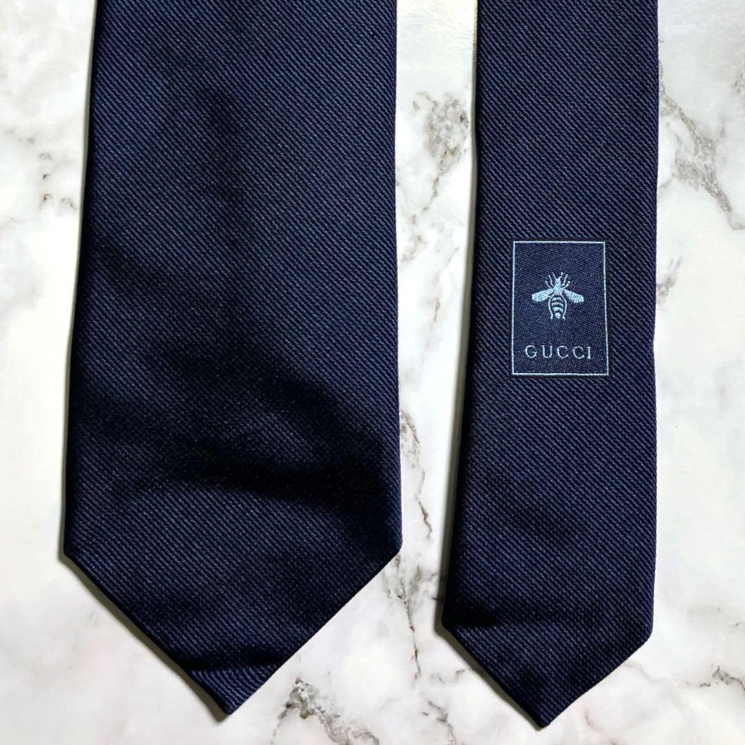 GUCCI グッチ ネクタイ 紺 ソリッド スネーク柄 蛇 メンズ