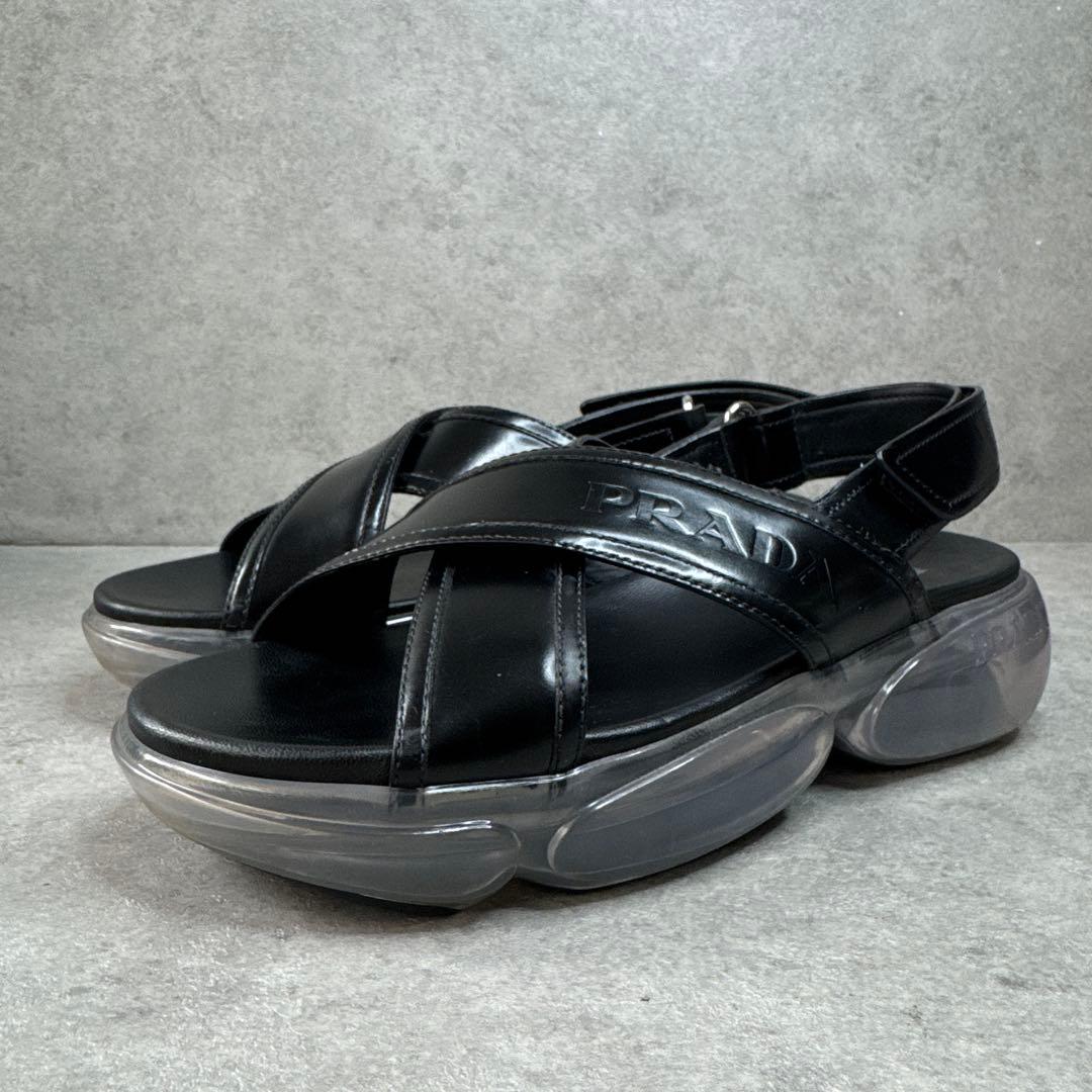 美品!PRADAプラダ 厚底エアソール クロスレザーサンダル 美品!PRADAプラダ 厚底エアソール クロスレザーサンダル