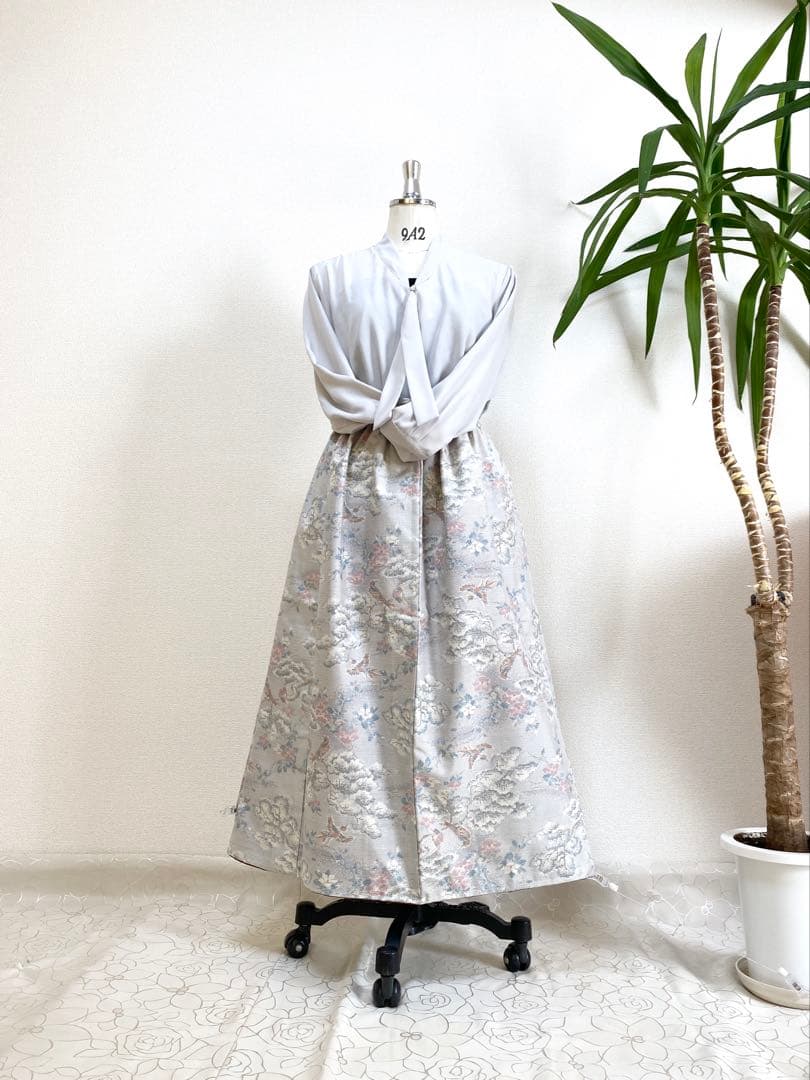 大人 セレブ大島紬着物リメイクロングスカートフリーサイズ5803