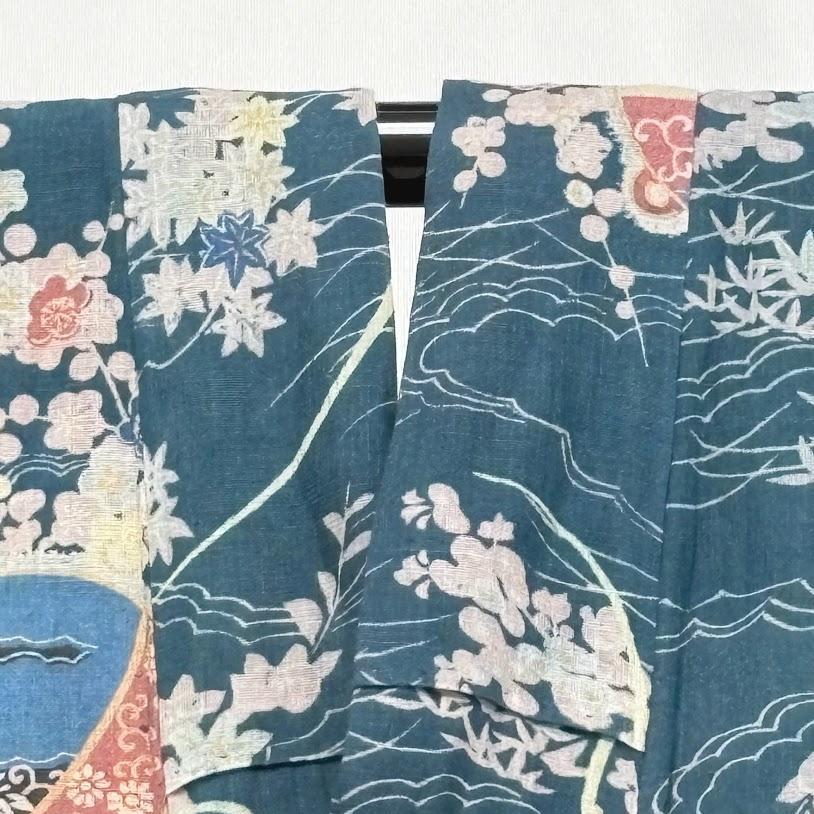 2025春の新作 着物 夏物 アンティーク ゆりのはな 大正ロマン 御召茶色 モダン 着物・浴衣