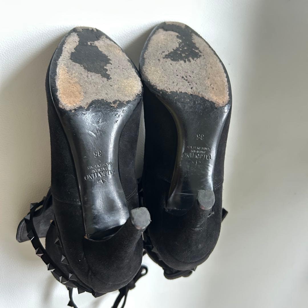 バレンティノ ロックスタッズ スエードショートブーツ ブラック 3522cm・valentino garavani KIN-KAAI_COM