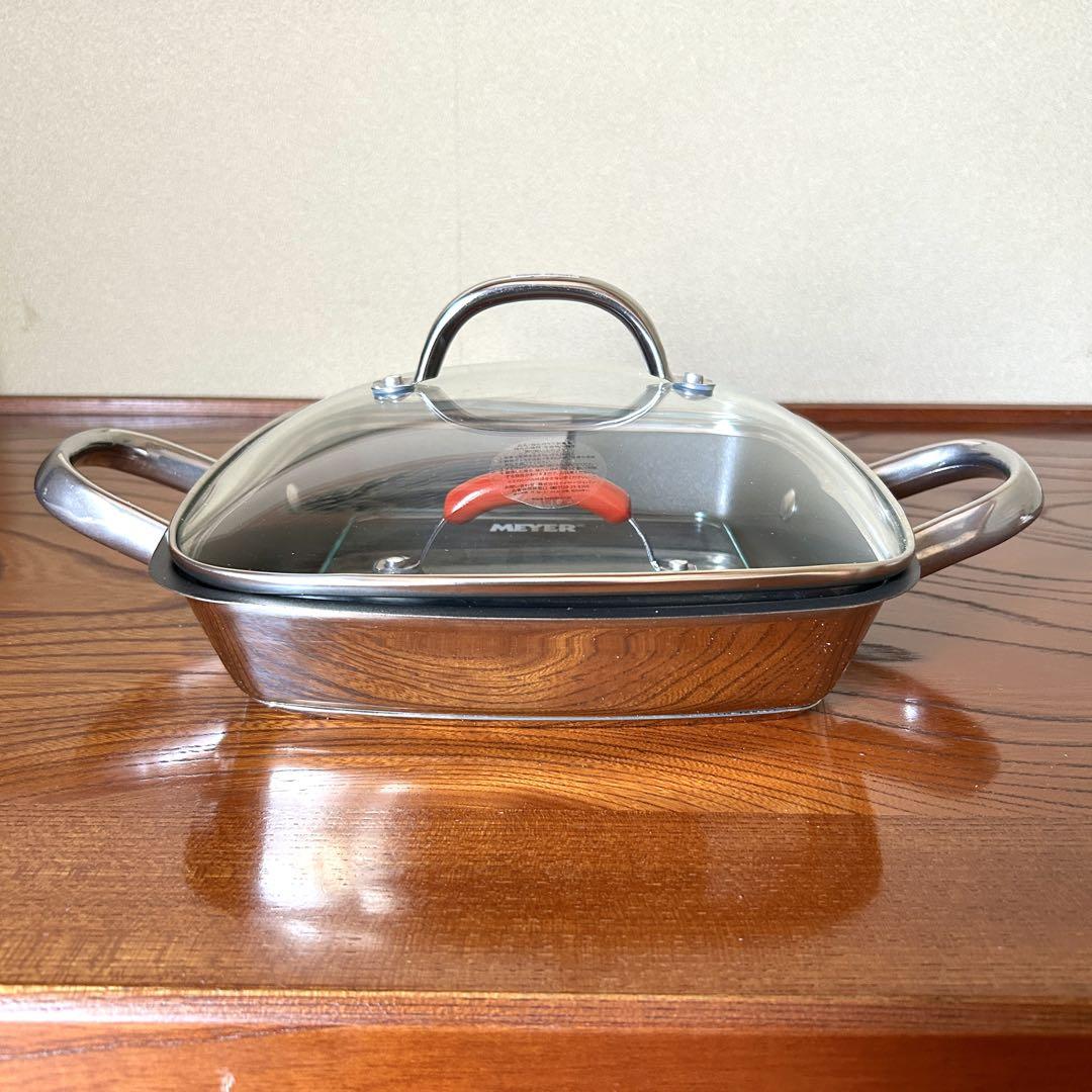 MEYER マイヤー スクエアグリルパン 24cm ガラス蓋+グリルプレス