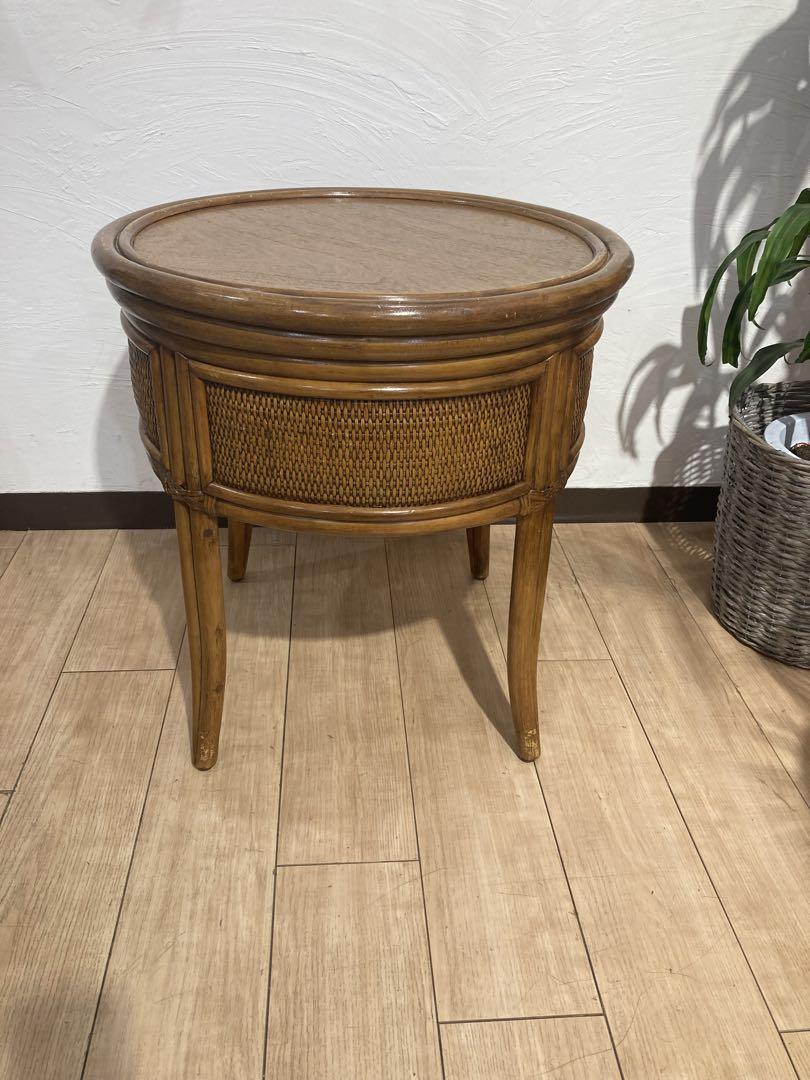 ラタン　木製　丸テーブル　オールド家具　レトロ