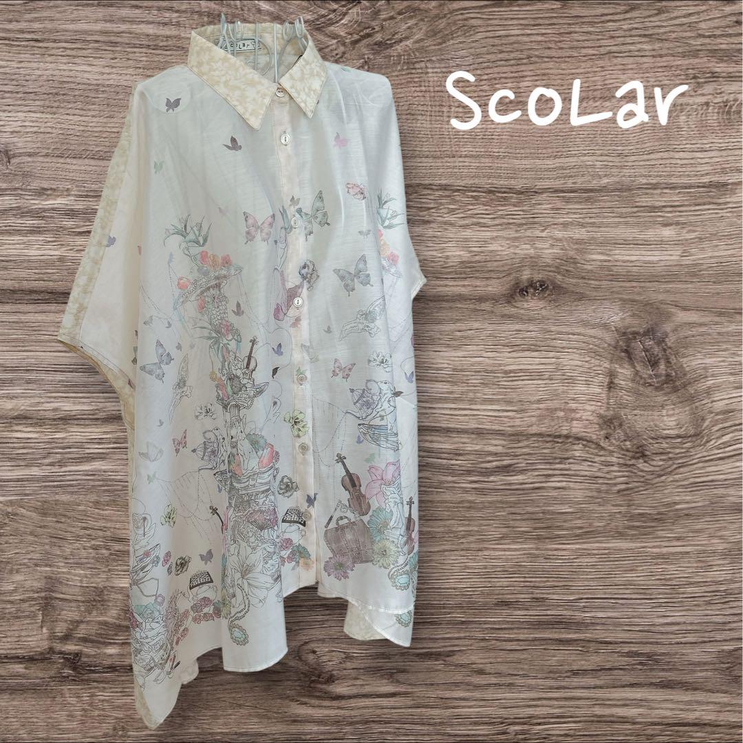 is ScoLar(イズスカラー) 花蝶線描きプリント 切替チュニックシャツ