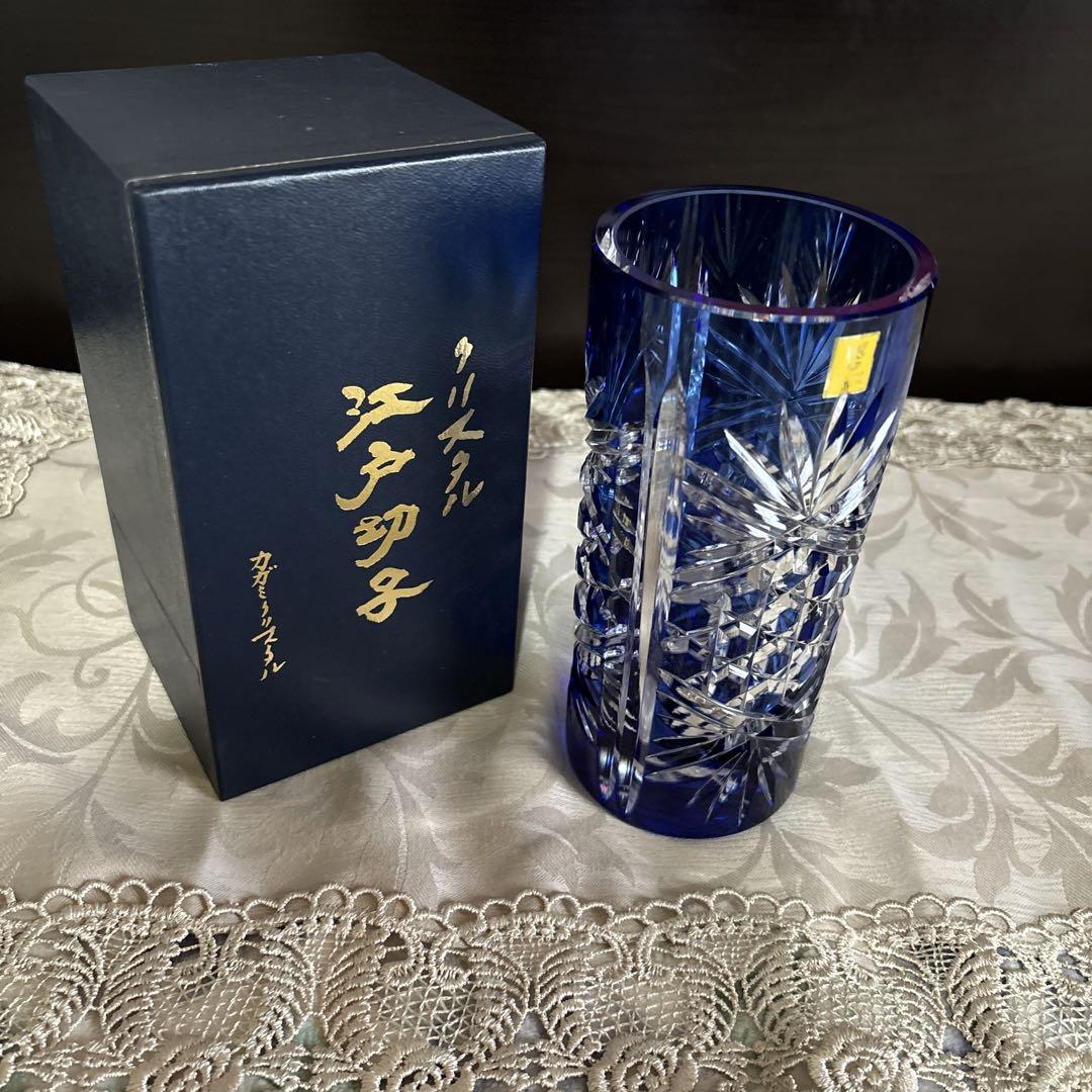 新品☆カガミクリスタル　江戸切子　花瓶　伝統工芸品
