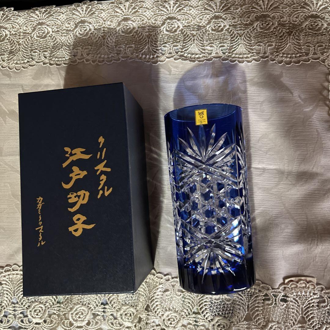 新品☆カガミクリスタル　江戸切子　花瓶　伝統工芸品