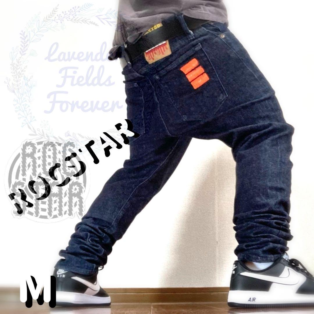 ROCSTARデニムパンツGパンロックスター大ペイントロゴインディゴ