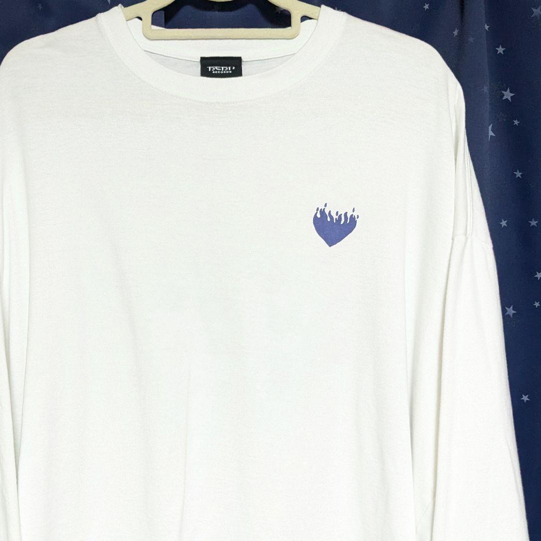 藤井風 燃えよロンＴ 白✖️青ハート □藤井風 燃えよ ロンT 白L 長袖Tシャツ Fujii Kaze