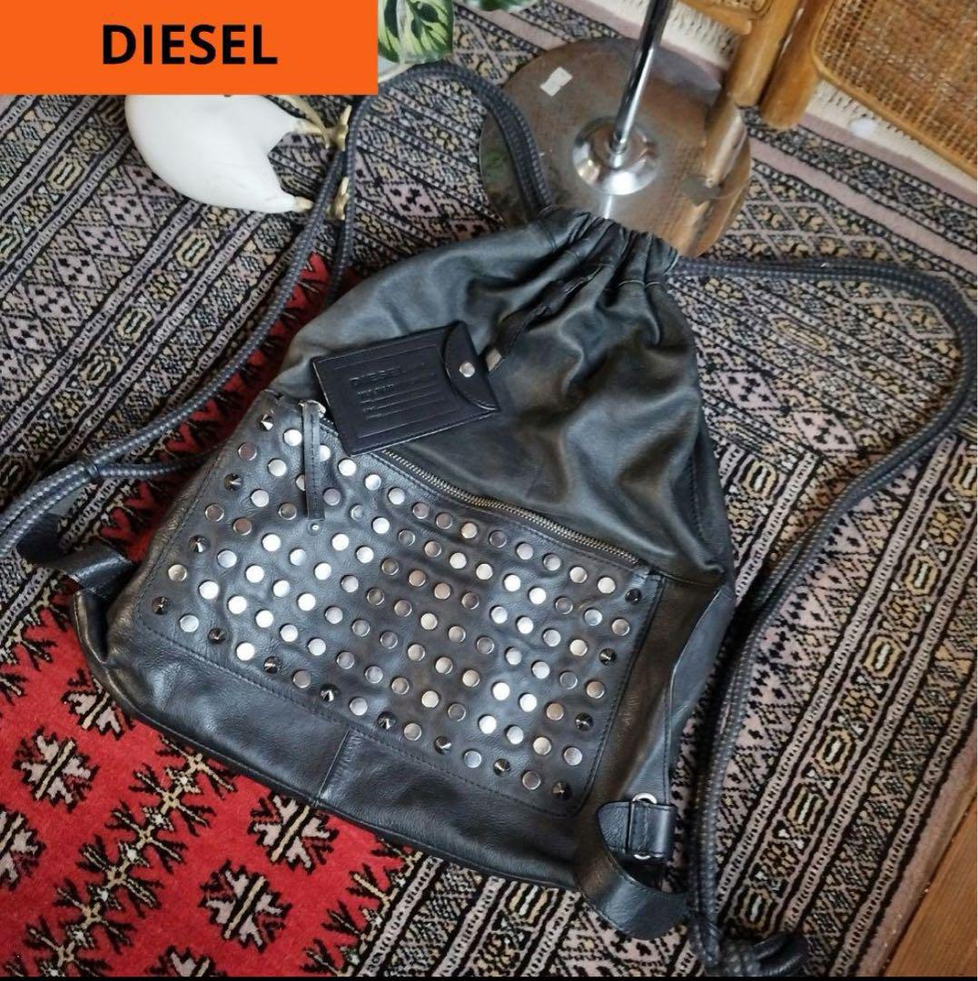 DIESEL スタッズ付きレザーバッグ ナップサック Y2K グランジ