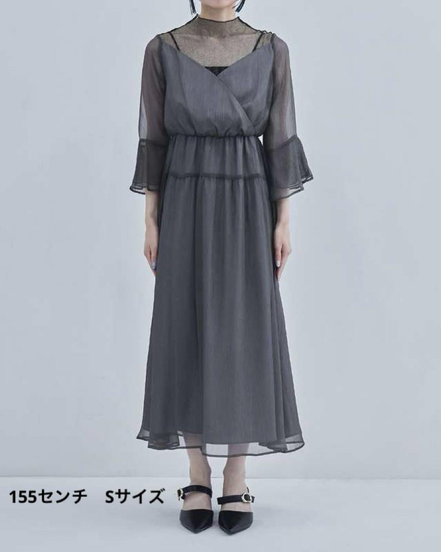 エトル【美品】ラメチュールシフォンドレス ワンピース黒M