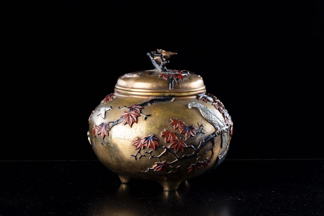 香炉 宮部篤良 大日本京都住 一光堂 花押 象嵌細工 明治期 時代物 古美術