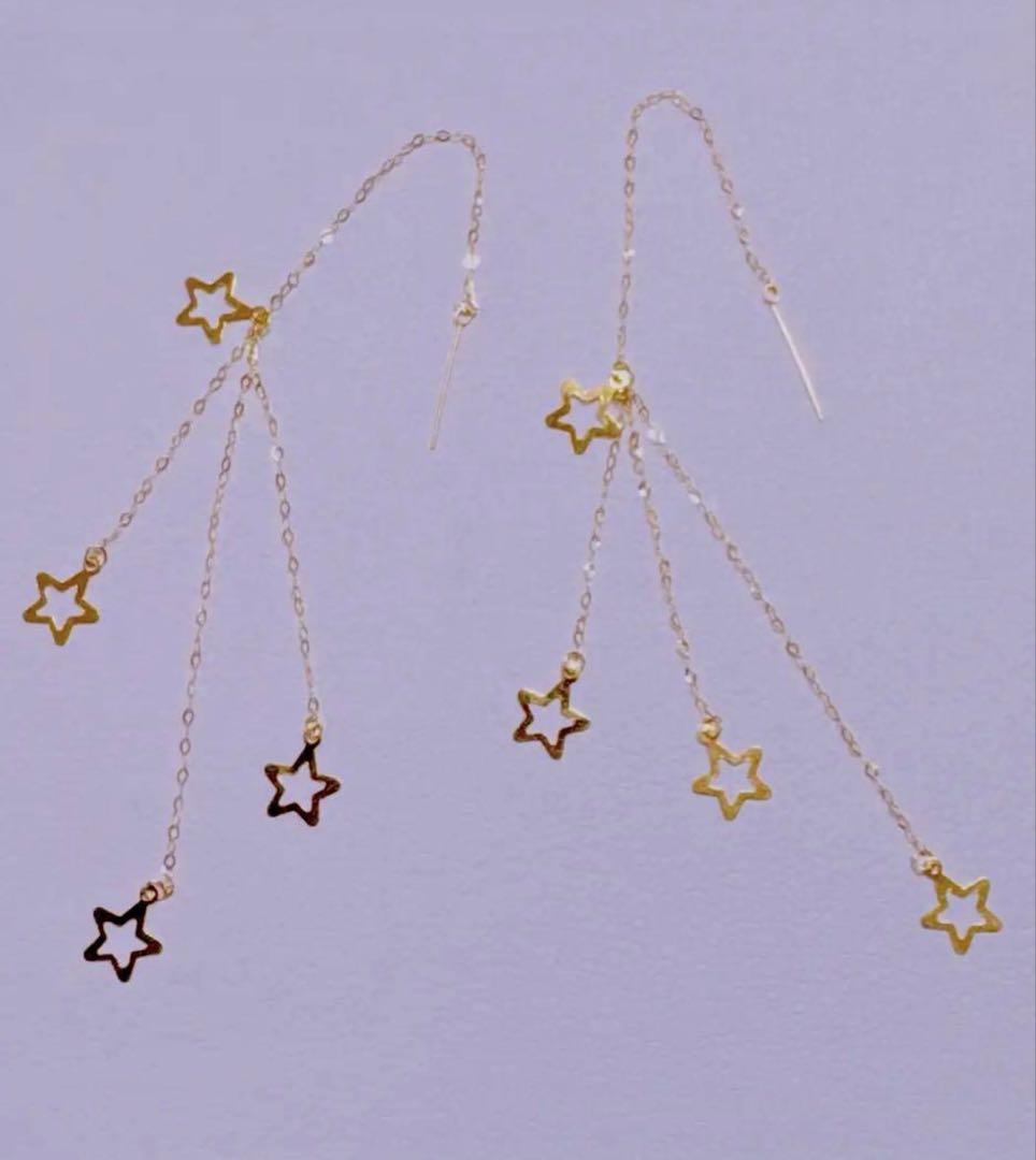 K18地金ピアス 18金 スターモチーフ ピアス3点セット