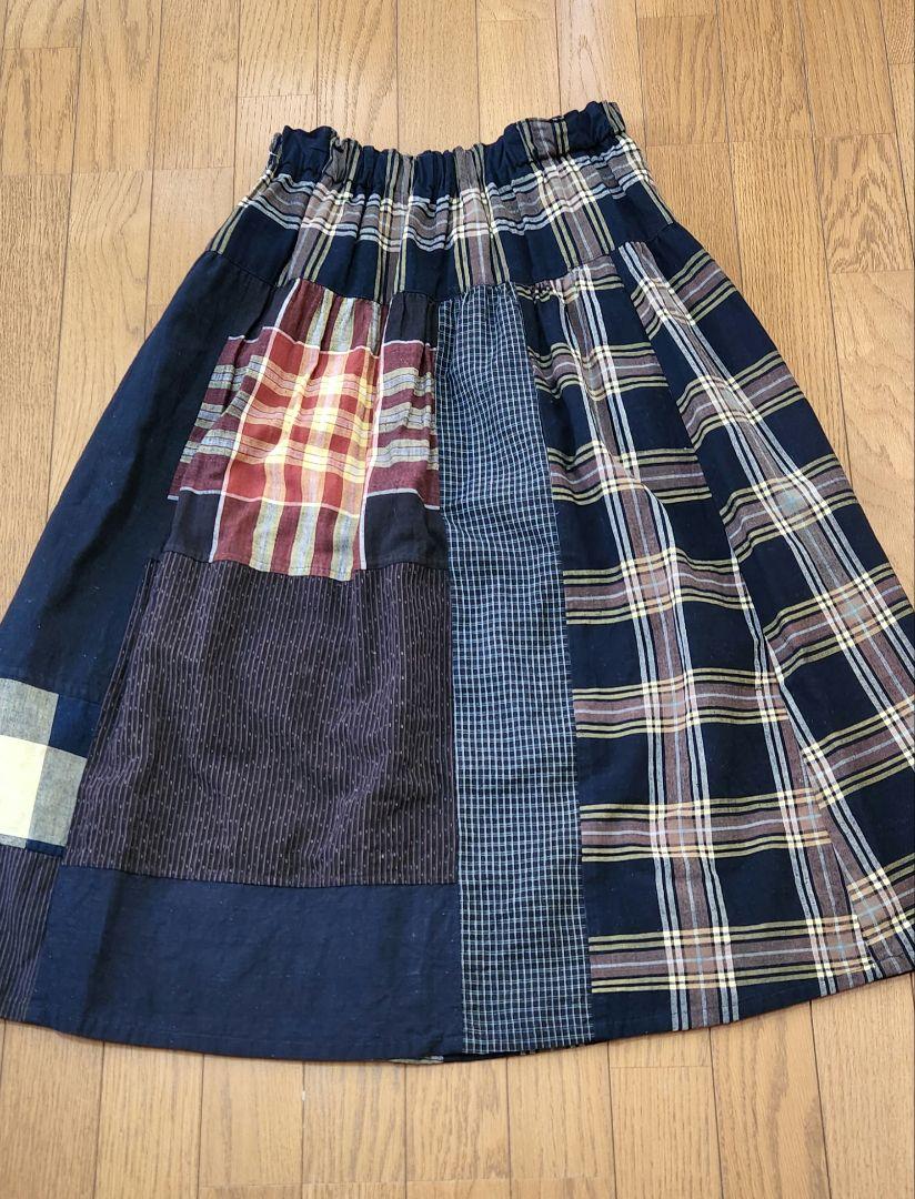 今ならほぼ即納！ 木綿のつぎはぎロングスカート 作家作 スカート
