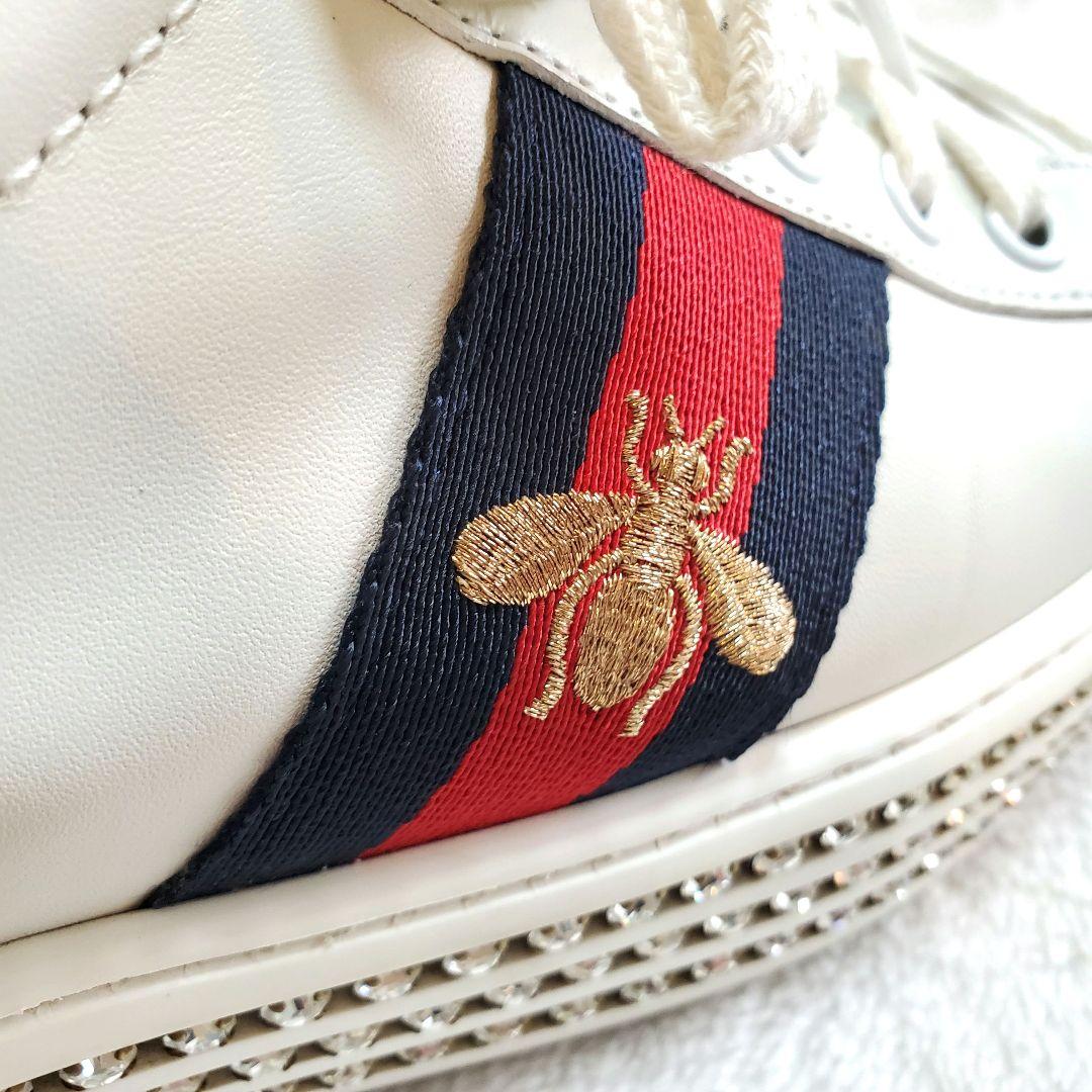 美品 GUCCI グッチ ビーエース クリスタル シェリー 厚底 スニーカー 美品 GUCCI グッチ ビーエース クリスタル シェリー 厚底