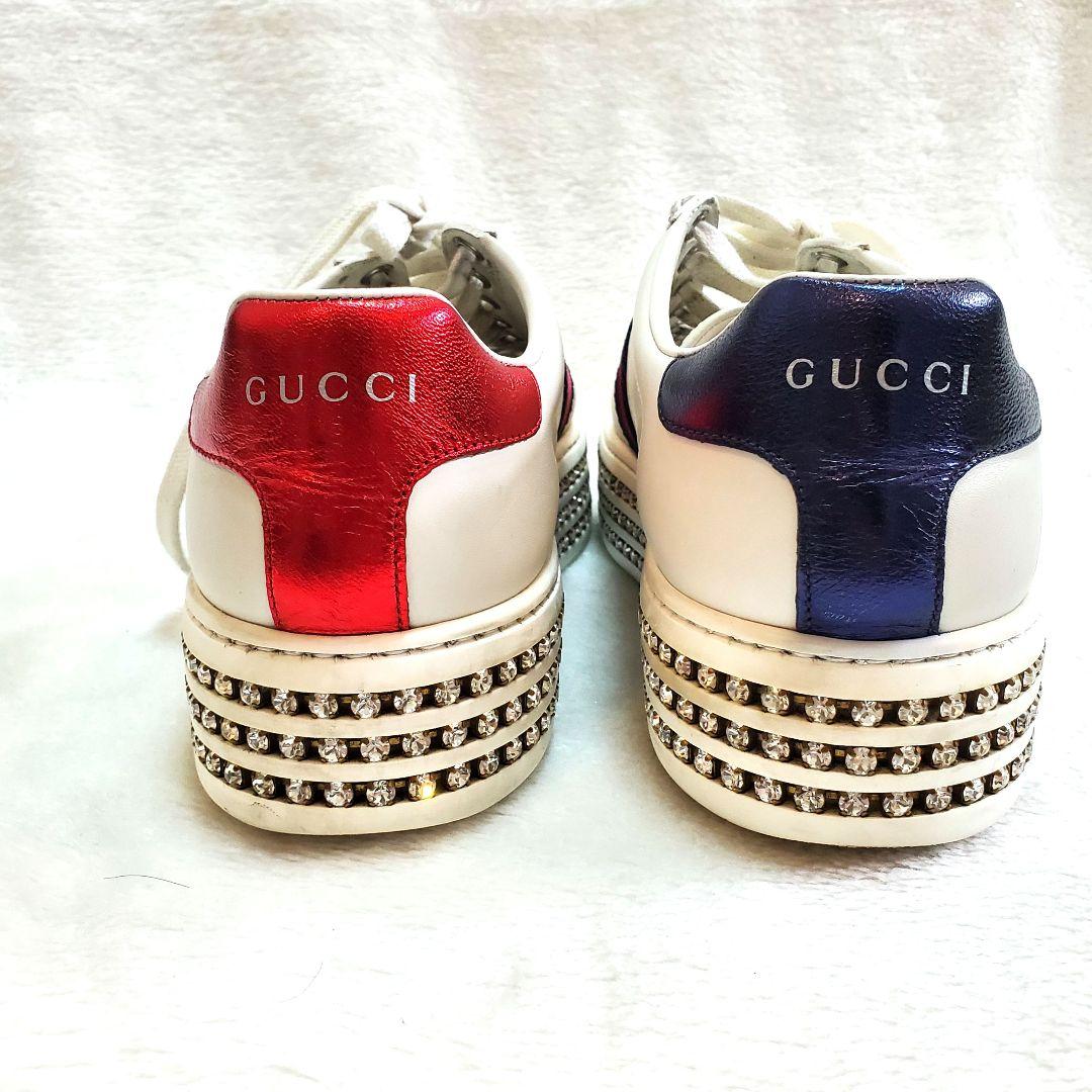 美品 GUCCI グッチ ビーエース クリスタル シェリー 厚底 スニーカー 美品 GUCCI グッチ ビーエース クリスタル シェリー 厚底