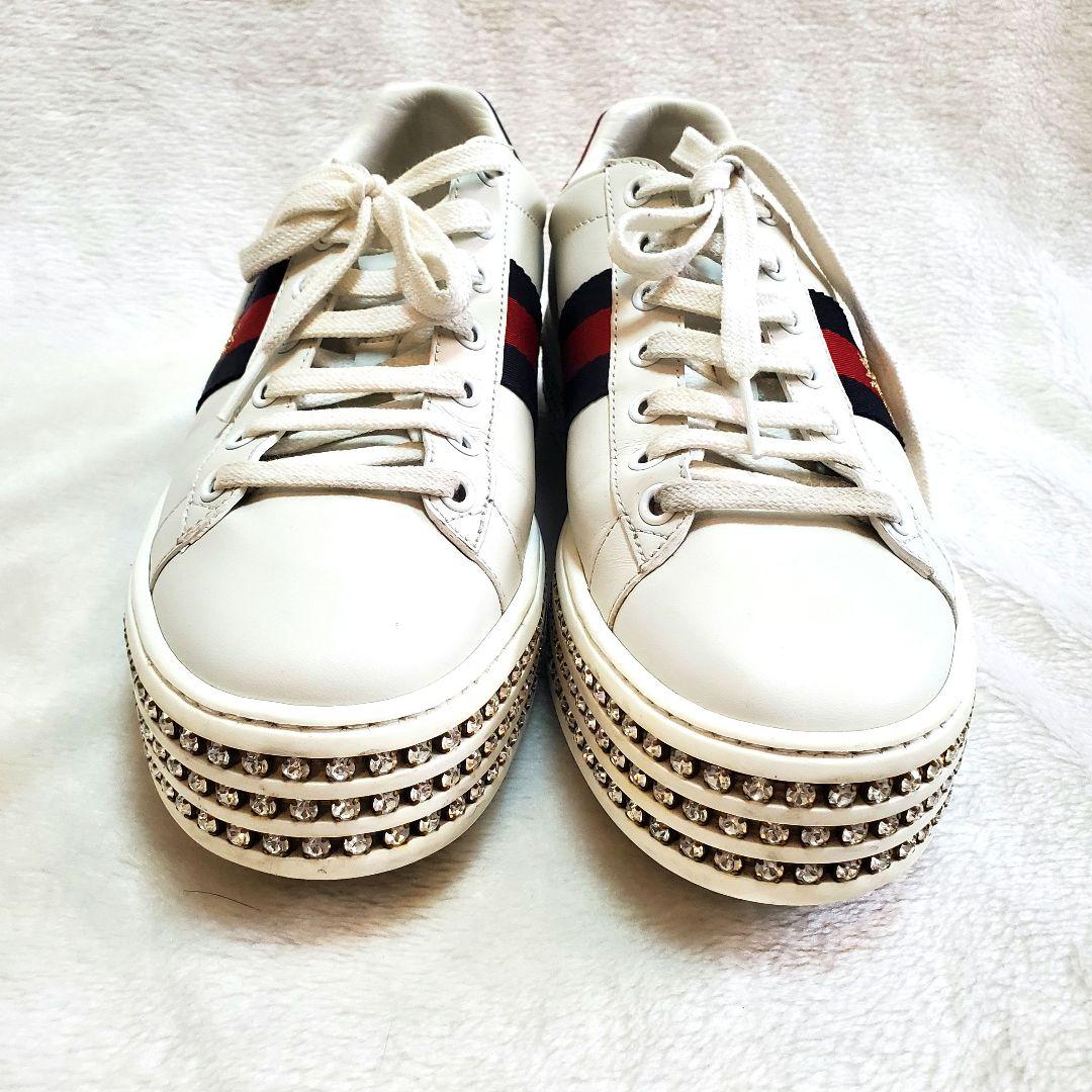 美品 GUCCI グッチ ビーエース クリスタル シェリー 厚底 スニーカー 美品 GUCCI グッチ ビーエース クリスタル シェリー 厚底