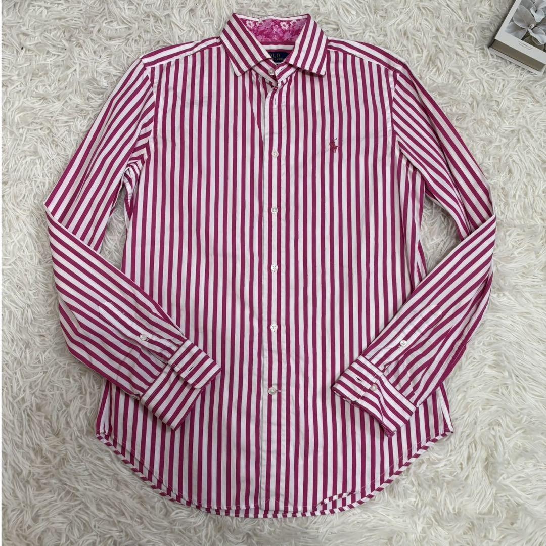 半額以下で買えるクーポン特集 美品✨POLO 4 ピンク 花柄 ストライプシャツ LOUREN RALPH トップス