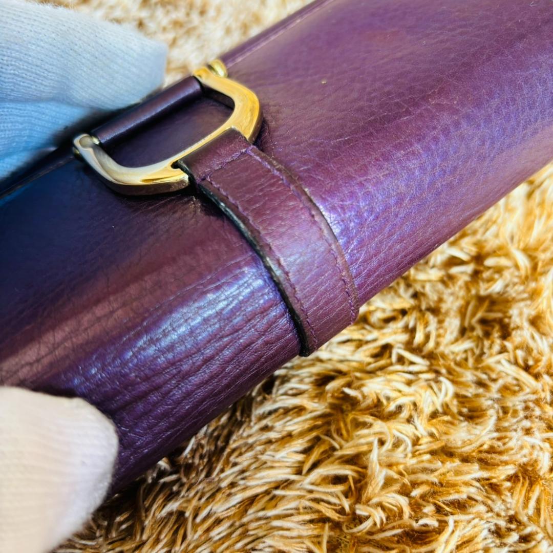 GUCCI パープル レザー 長財布 二つ折り　金金具　ホースビット