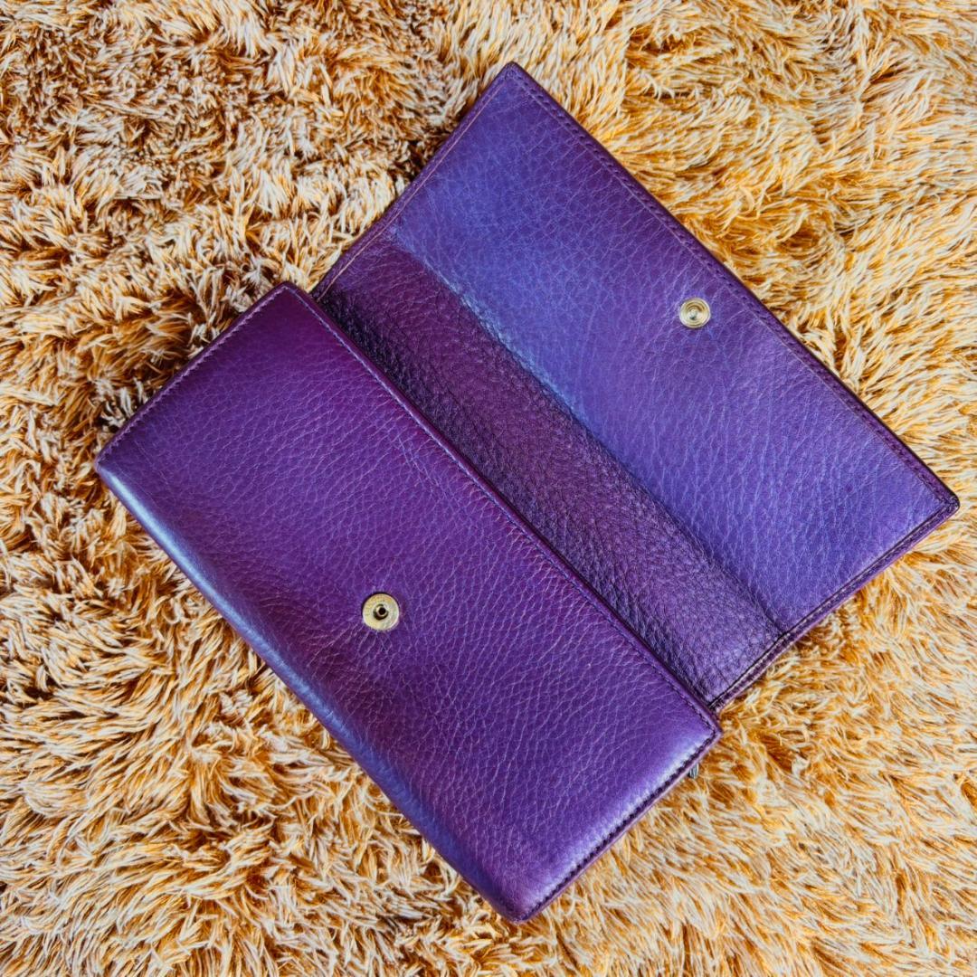 GUCCI パープル レザー 長財布 二つ折り　金金具　ホースビット