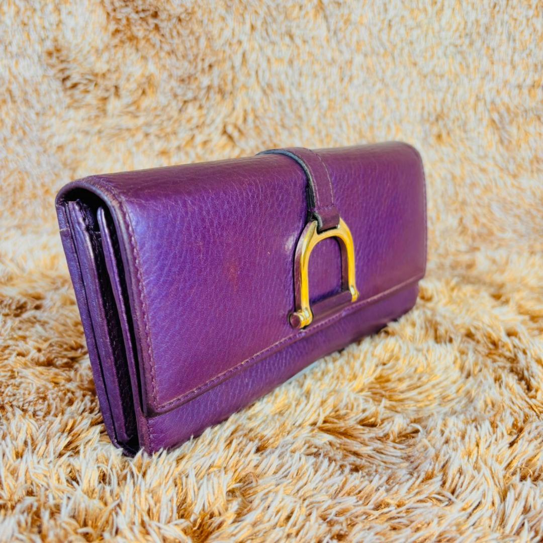 GUCCI パープル レザー 長財布 二つ折り　金金具　ホースビット
