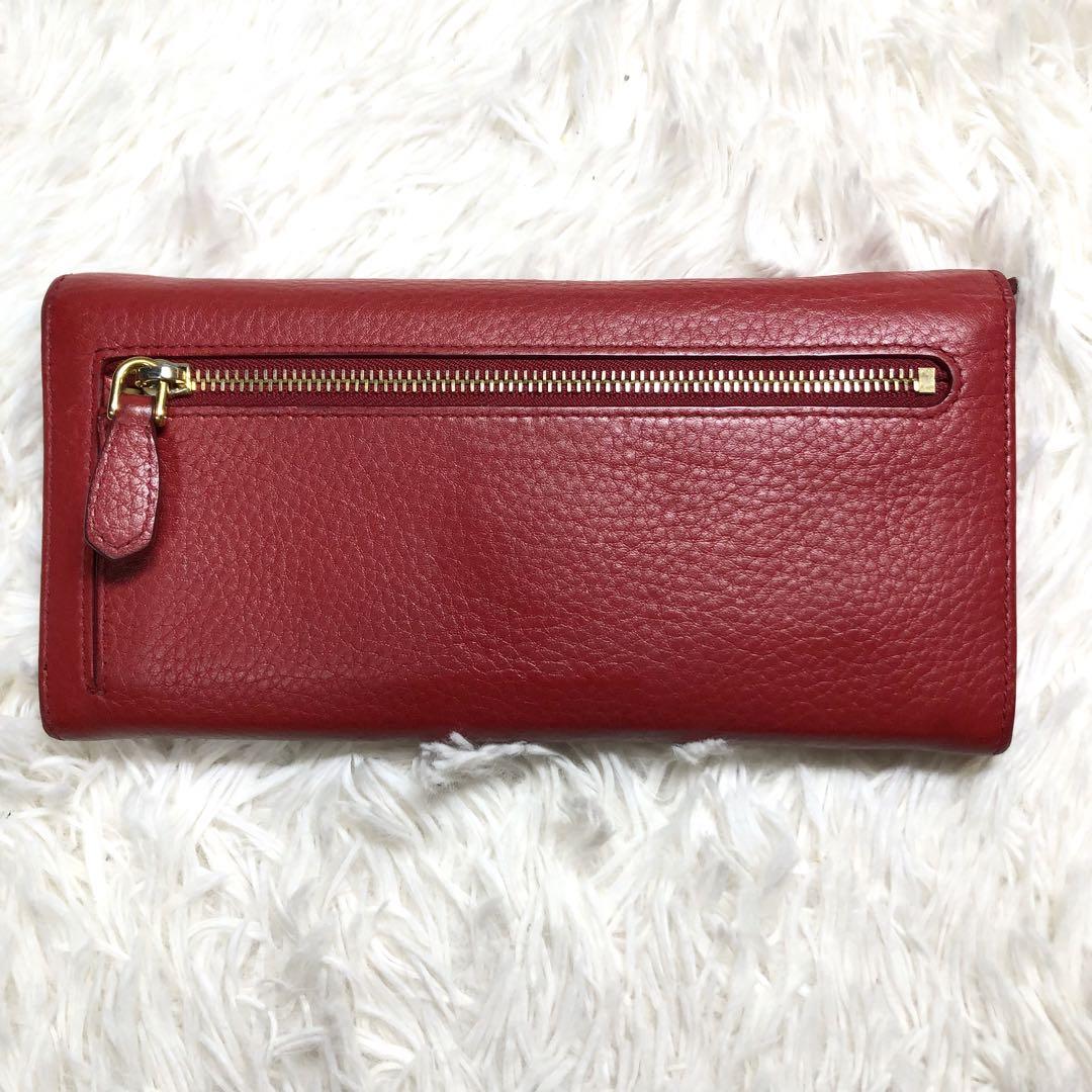 【美品✨】PRADA ヴィッテロダイノ フラップ長財布 金ロゴ レザー レッド PRADA】プラダ ヴィッテロダイノ フラップ長財布 金ロゴ レザー